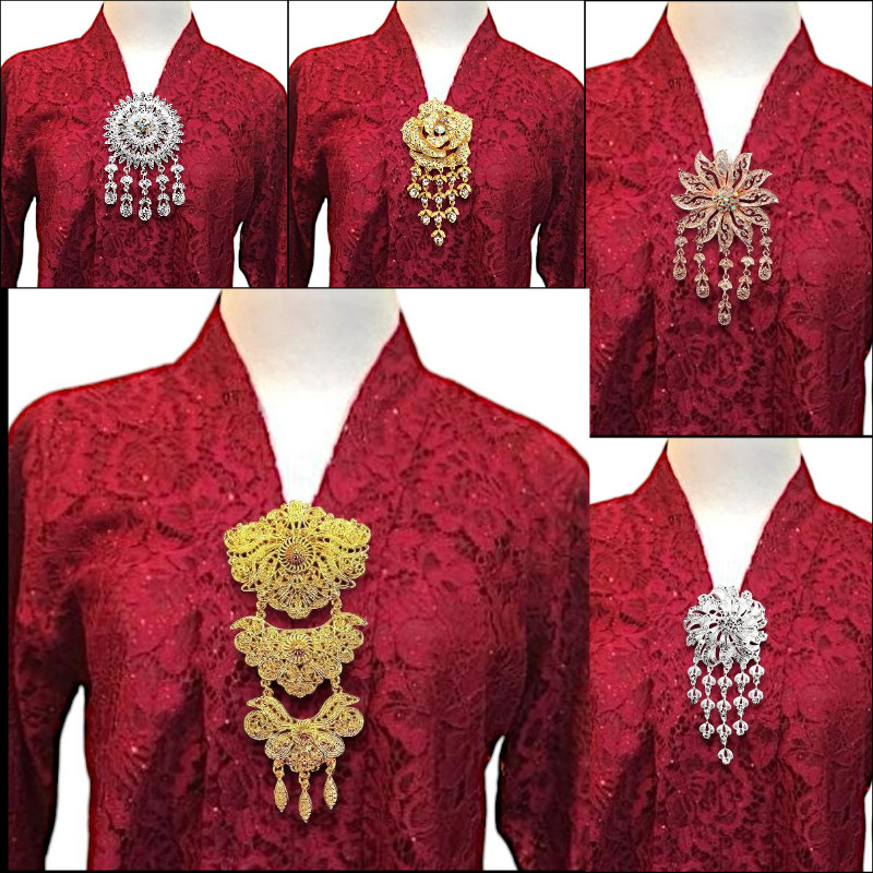 Bros Kebaya Pengantin/Bross Besar/Bros Bunga Juntai /Bros Mewah Kutubaru Emas Perak Jumbo Mewah