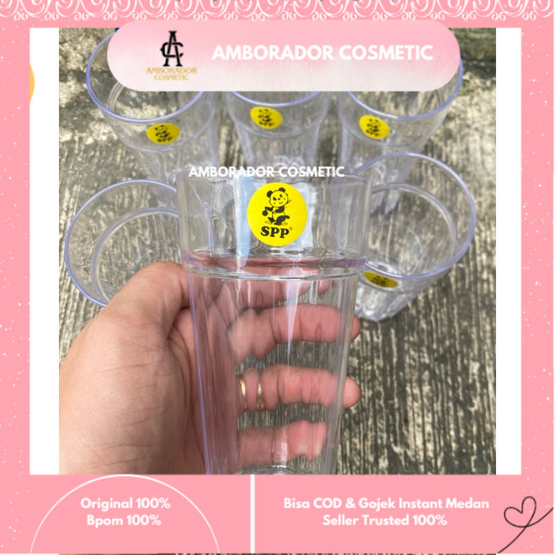 MH - 6pc Gelas Atom Valencia Mika Cangkir Plastik Bening Besar Tempat Kopi Teh