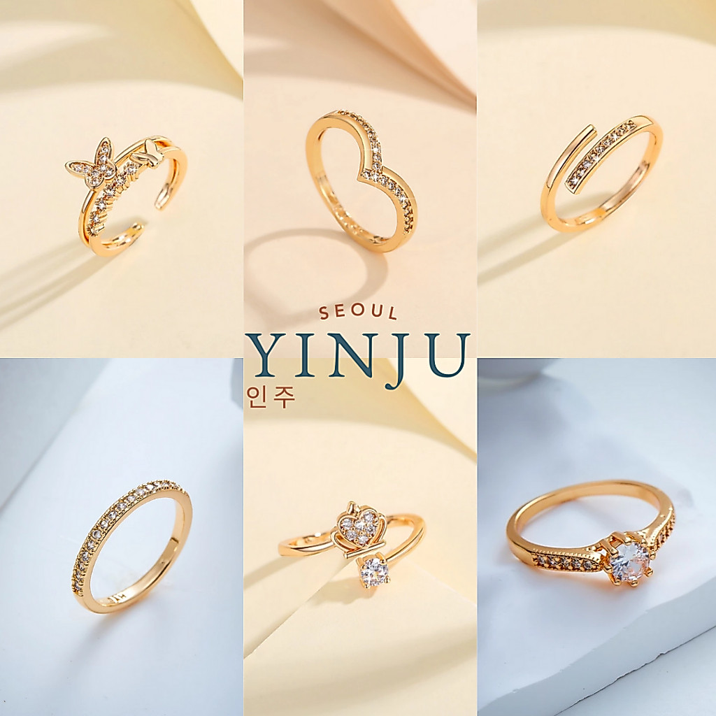 YINJU - Jewelry Cincin Minimalis Elegan Wanita Anti Karat Titanium Berlian Perhiasan Anti Karat Kore