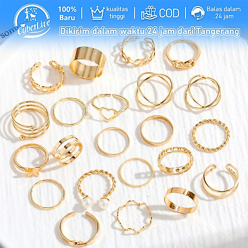20pcs Cincin Set Gold-Silver Statement Ring Set Set Cincin Vintage Cincin Buku Jari Wanita Tidak Ber