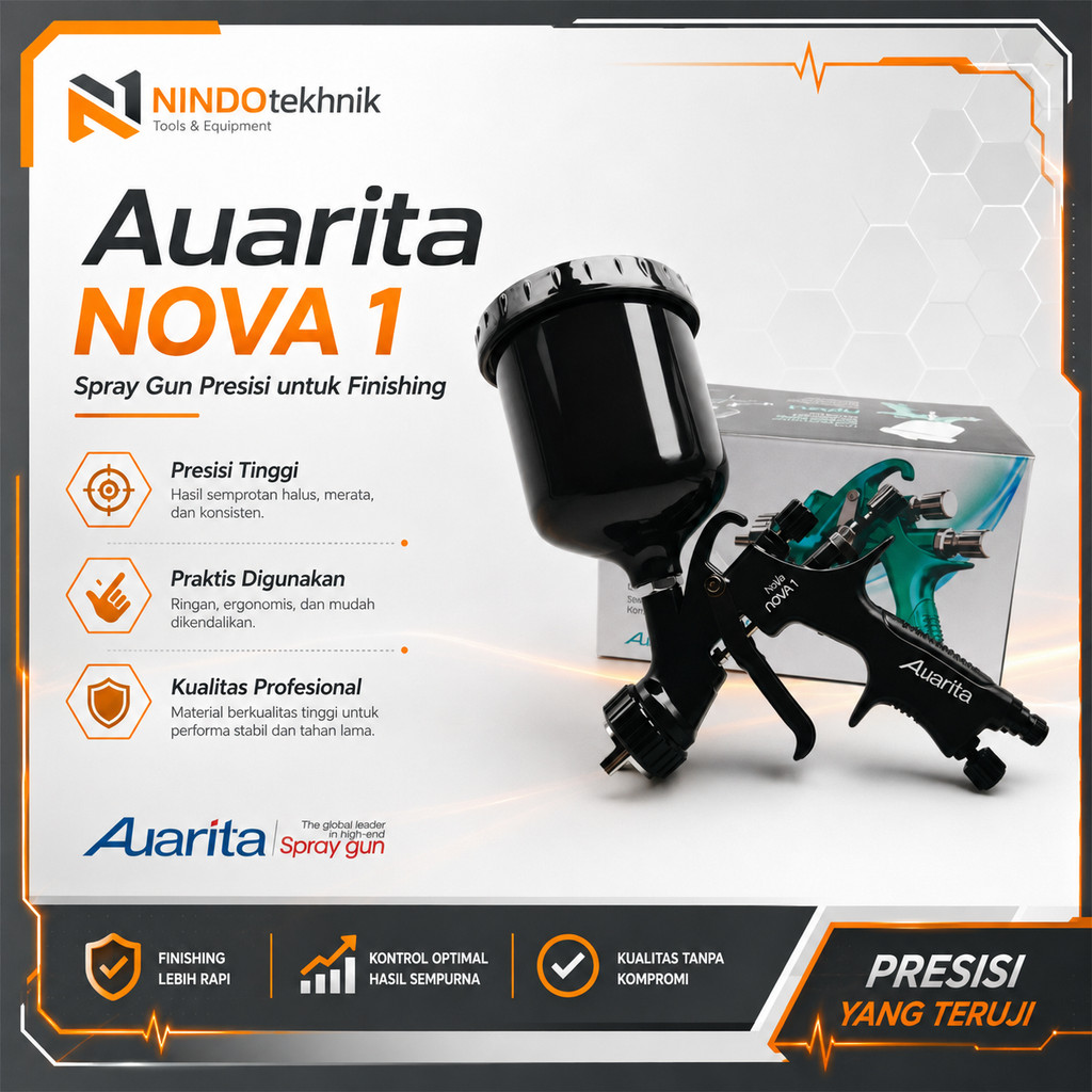 Spray Gun Auarita Nova 1 HVLP Space Black 1.3mm Cup 600ml Original Berkualitas