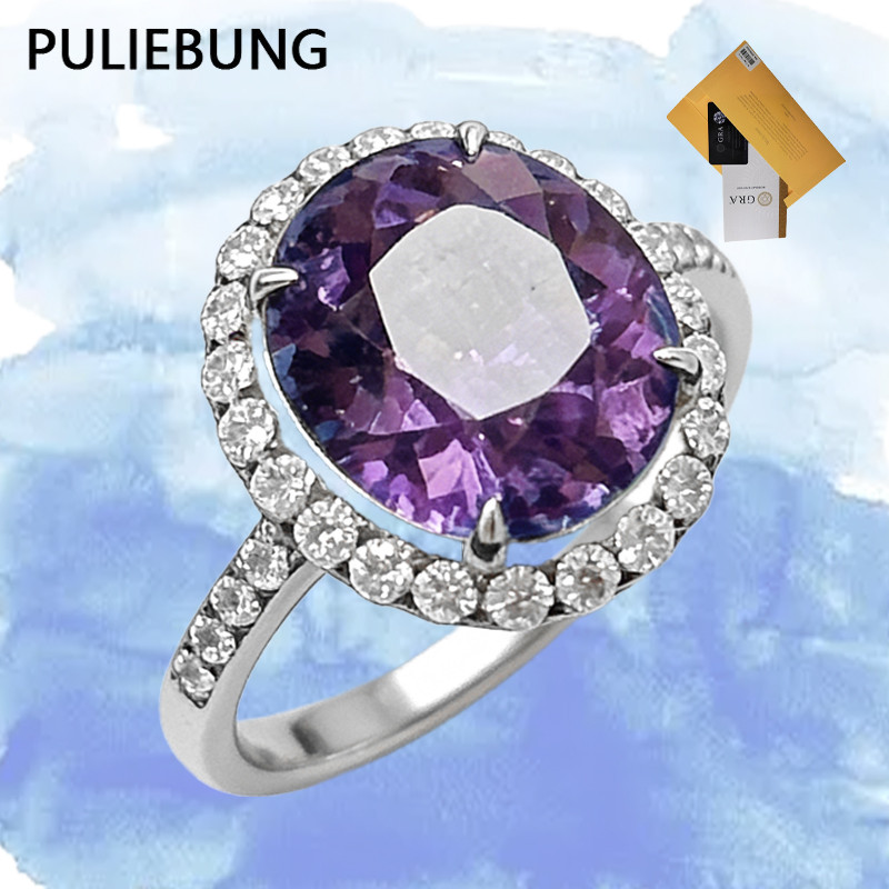 PULIEBUNG Cincin Terbuka Moissanite Ungu Mewah