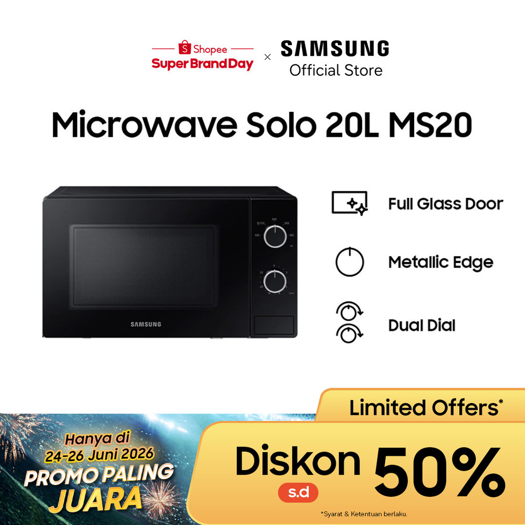 Samsung Microwave Oven Solo Full Glass Door, 20 L - MS20A3010AL/SE