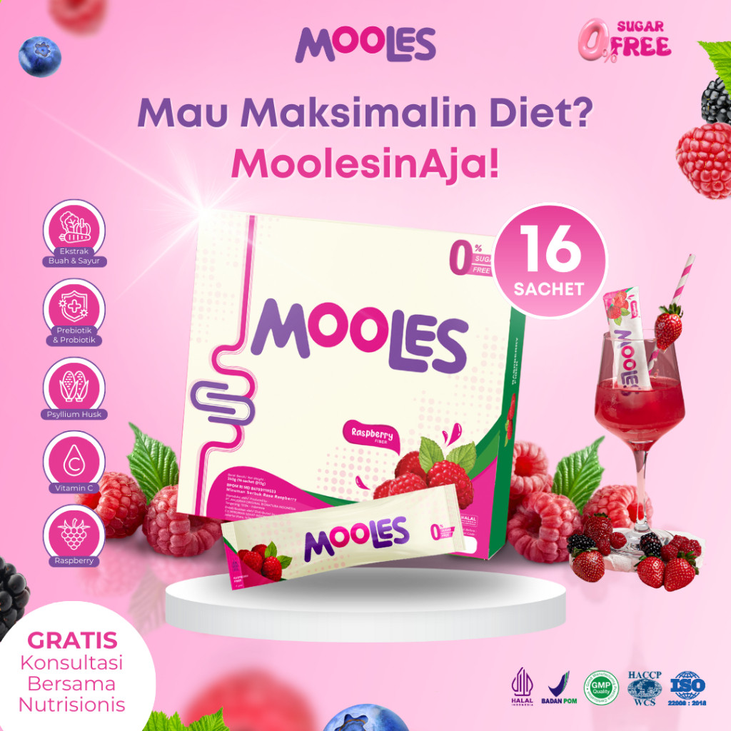 1 Mooles Fiber - Paket 1 Box Isi 16 Sachet  - Diet & Detox Pelangsing Badan