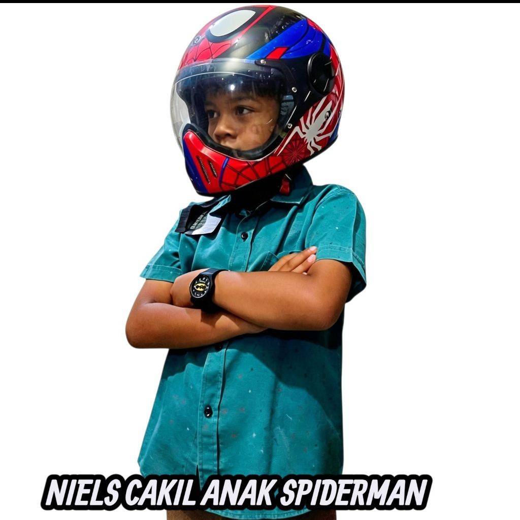 NIELS Cakil Anak Helm Full Face Retro Anak Kaca Pilot SNI LUCU