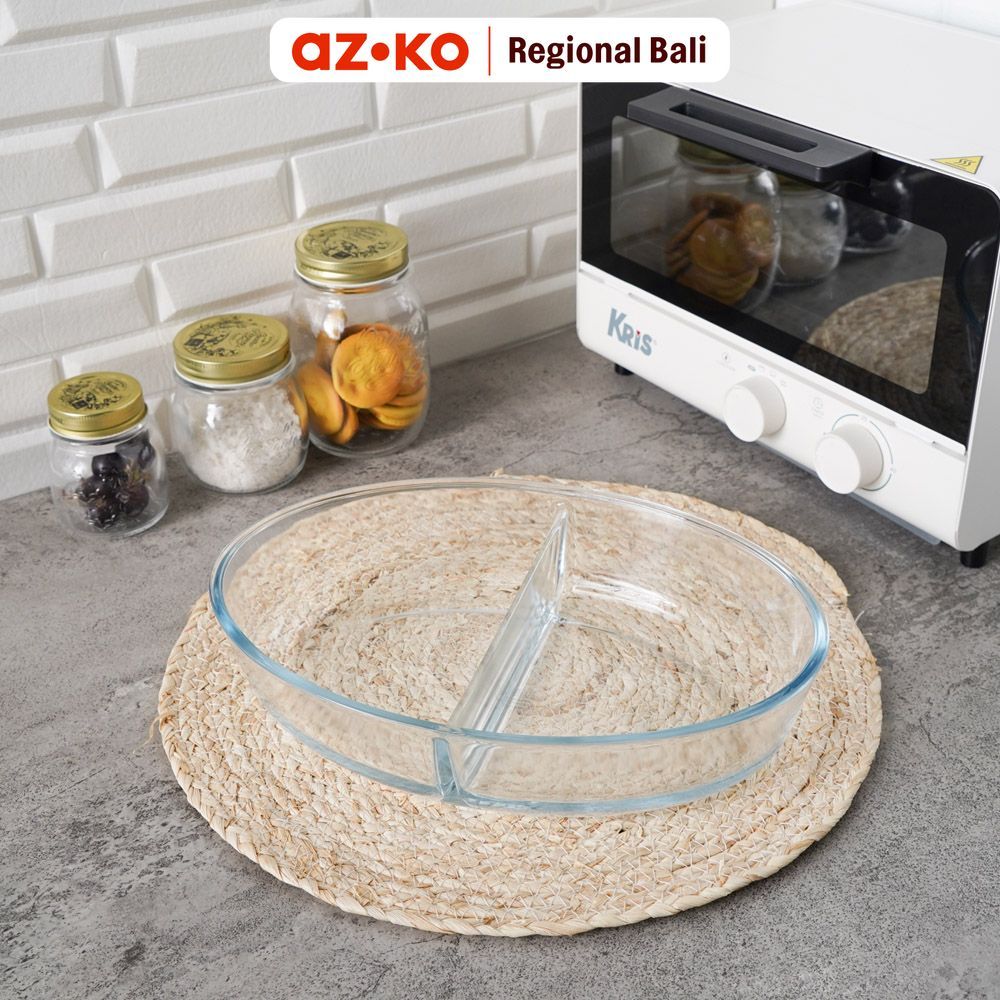 AZKO Kris Loyang Kaca Dengan Sekat 2.2 Liter Transparan Baking Dish Wadah Panggang Oven Dish Tray Ka