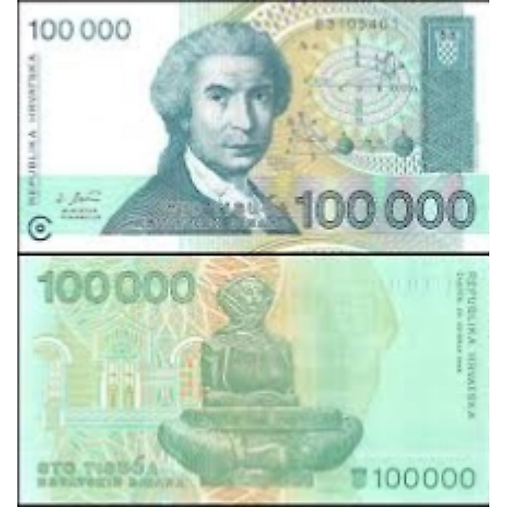 Uang Kuno Kroasia 100000dinara UNC Untuk Mahar dan Numismatik