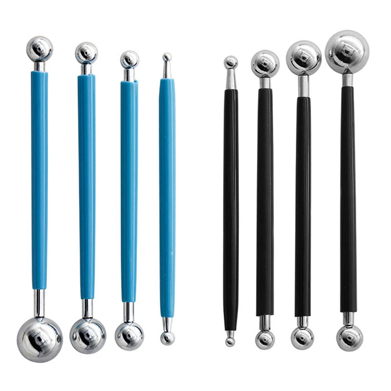

4pcs Sculpture Modeling Tools Stylus Clay Tools Dotting Sculpting Modeling Tool Set Double-Ended Metal Ball Cake Decoration Tool