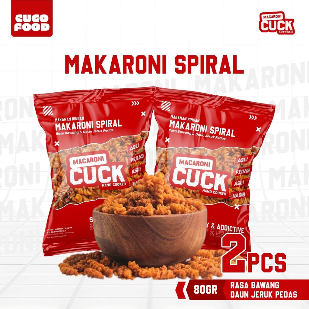 

Makaroni Spiral Daun Jeruk 2 pcs x 80 Gram Kemasan Reguler Snack Cemilan Pedas Asin Cugo Food Makanan Keripik