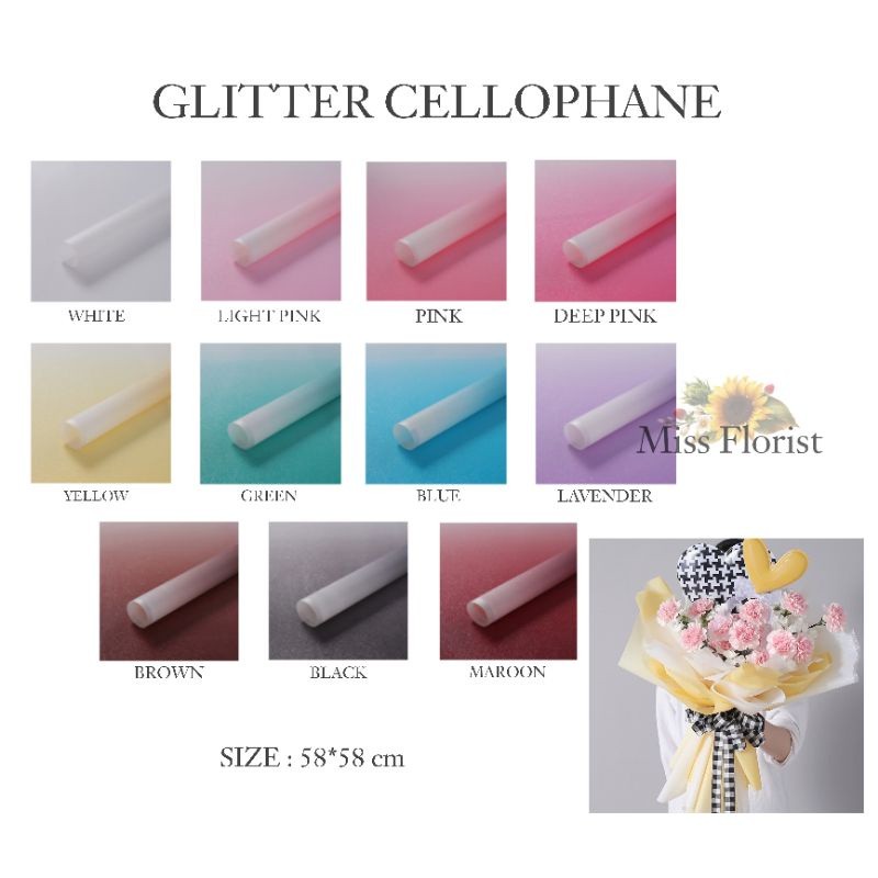 

[5 PCS] 028.FLOWER WRAPPING GLITTER CELLOPHANE ECER PER WARNA KERTAS BUKET PEMBUNGKUS BUNGA KERTAS CELLOPHANE