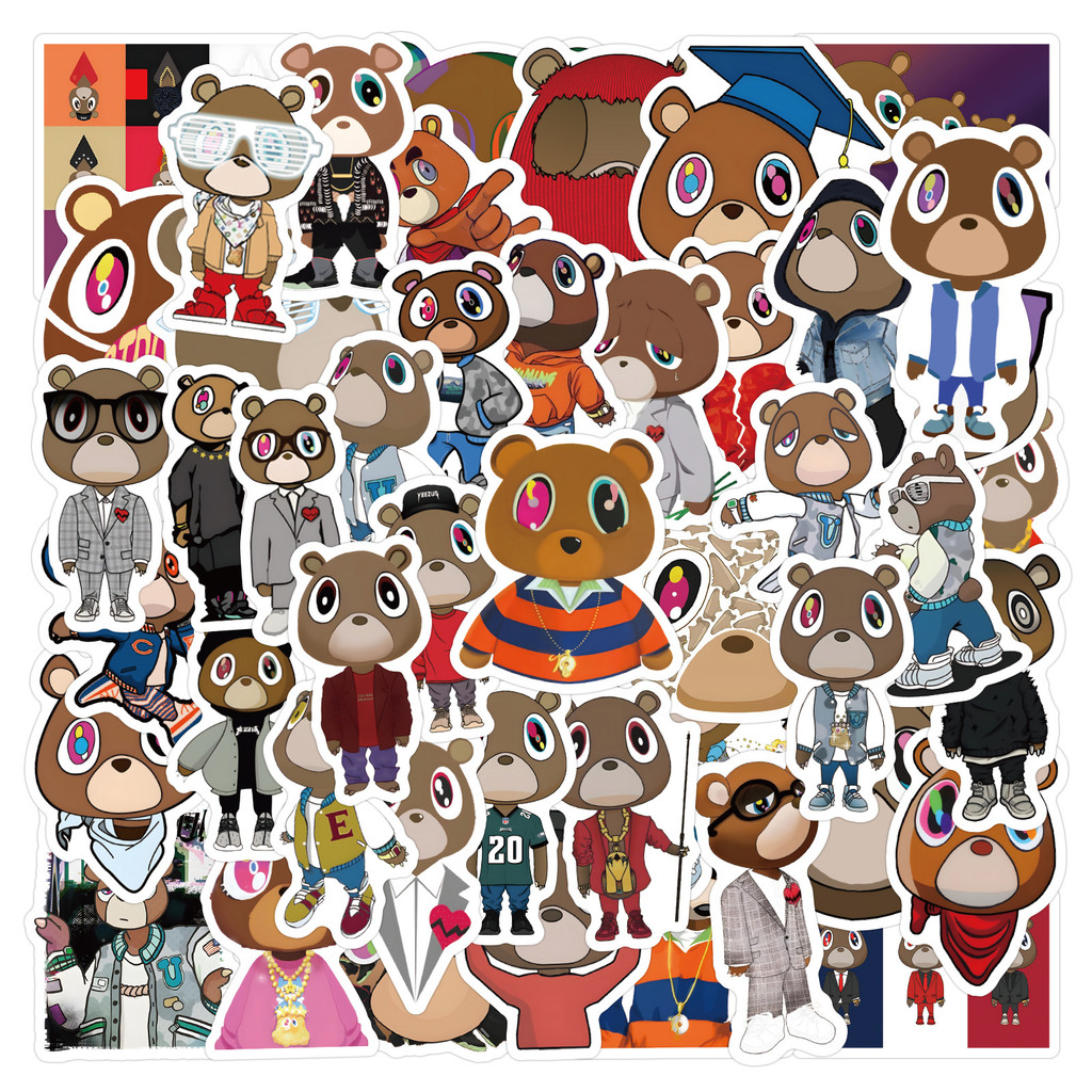 

63PCS Kanye Graduation Bear Stickers DIY Toys Sticker For Laptop Luggage Kid Birthday Gift