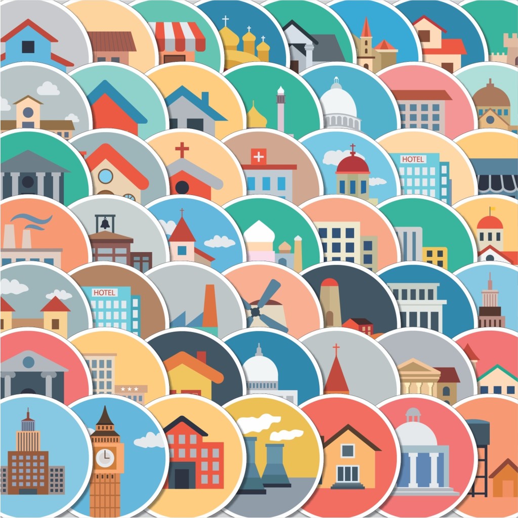 

Stiker Cutting Pack Stiker Buildings Flat Icons [Ikon Bangunan] Isi 100Pcs Series Aesthetic Lucu Keren Untuk Koper Bahan Vynil