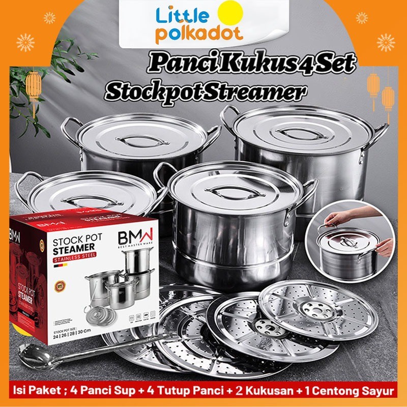 【Littlepolkadot】BMW Original Pot Steamer 4 Set/ Panci Kukus 4 Set/Panci Dandang Stainless Steel/Stoc