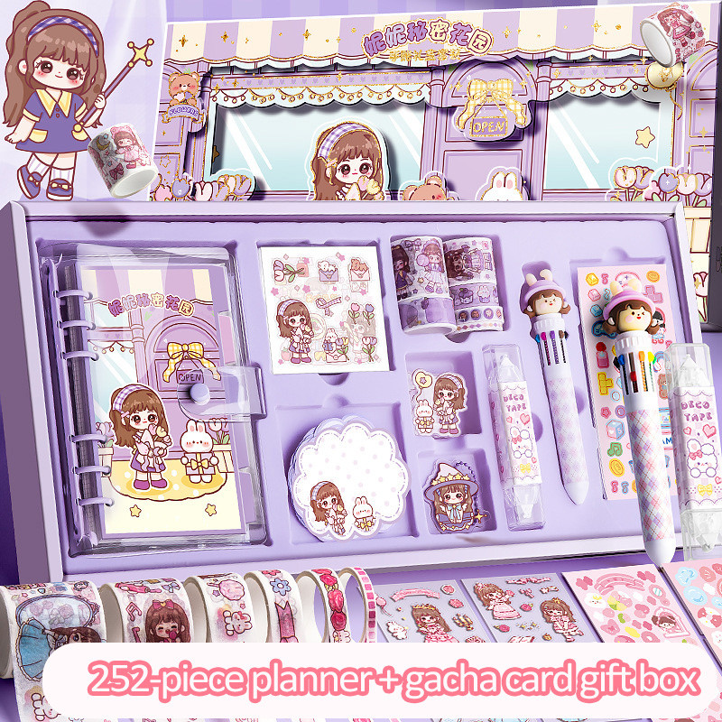 

【Birthday Gift for Girlfriends Besties】 Charming Planner Set Refillable Diary Notebook Complete with Stickers Washi Tape Pens