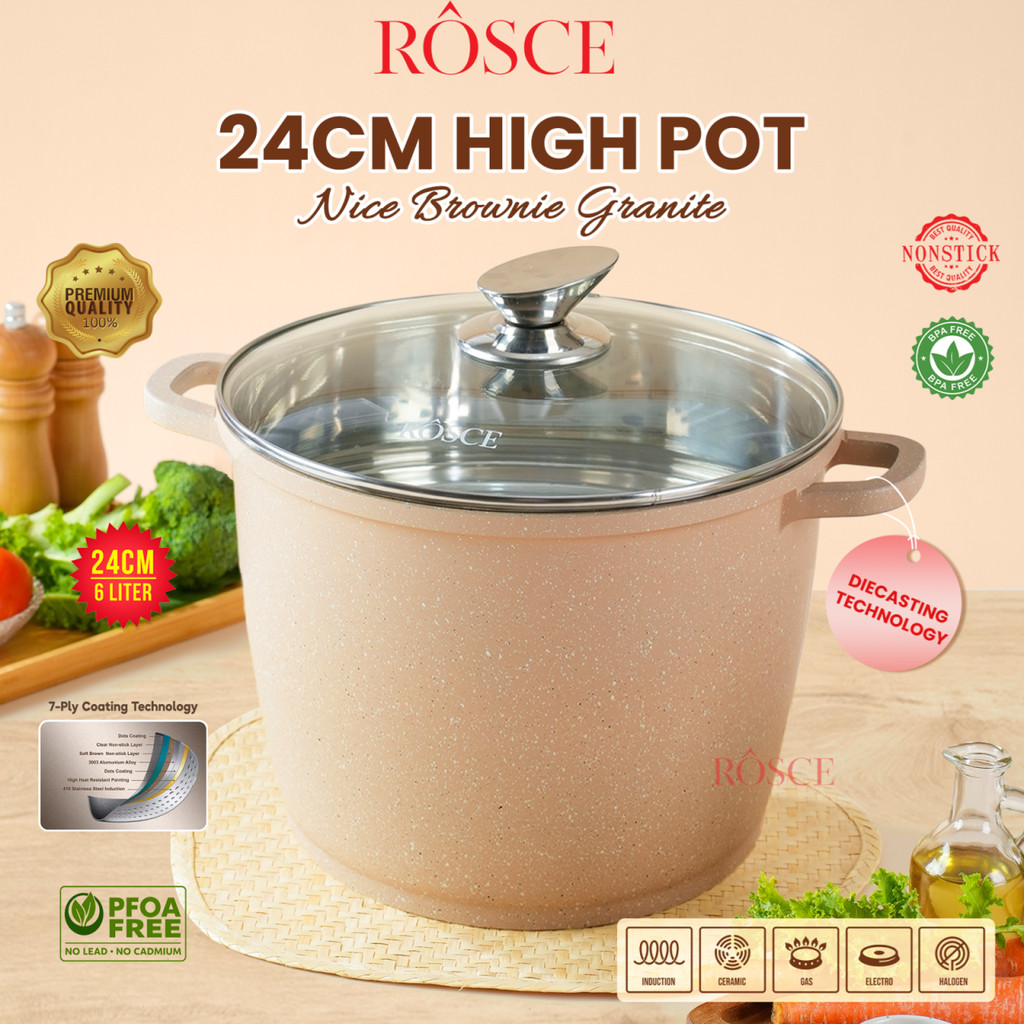 WAJAN GENTONG ROSCE High stock pot steamer Panci jumbo tinggi anti lengket teflon marble 24 CM