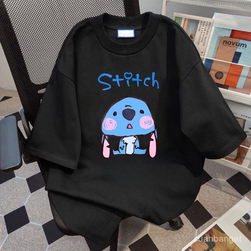 Kaos Oversize Kaus Wanita Korean  Cetak Karakter Kartun Biru 100%kapas murni Imut-imut oversize ukur