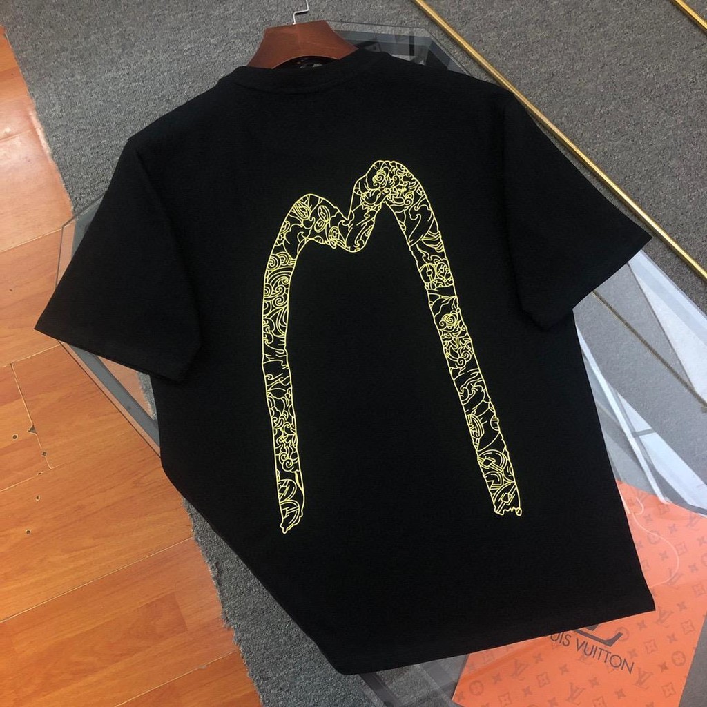 Outlets EVISU 100% Cotton Heavyweight Kaos Boxy Fit T Shirt Unisex Original Kaos Vintage Pria Wanita