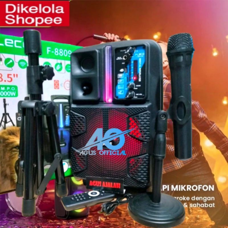NEW  PILIHAN SHOPE SPEAKER BLUETOOTH FLECO F8809+ MIC WIRELESS BONUS STAND SPEAKER