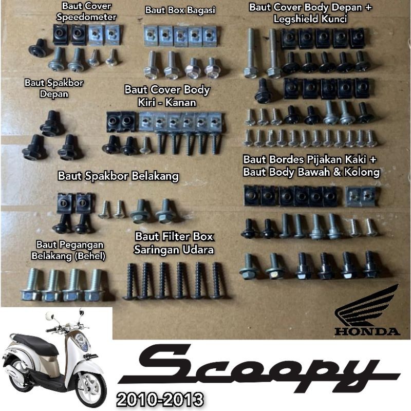 COD / Promo / original / Baut Lengkap Full Set Body Honda Scoopy Karbu 2010-2013 / Baut Lengkap Full