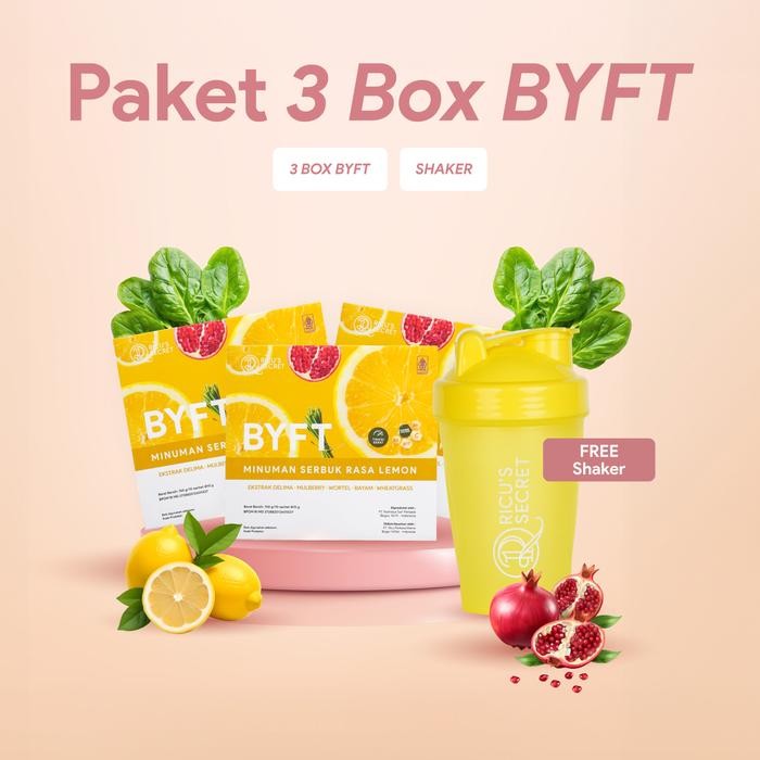 

promo RICU'S SECRET 3 Box BYFT Drink Rasa Lemon dan Botol Shaker terlaris