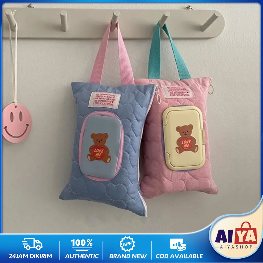 Pouch Tissue 2 In 1 Tutup Tissue Kering Tissue Basah Knit Tali Lucu Macaron Color Tas Tissue Gantung