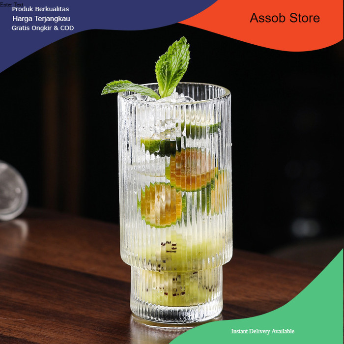 Gelas Kaca Unik Besar Kecil Estetik Cafe Ice Coffee Premium Stripe - Assob Store