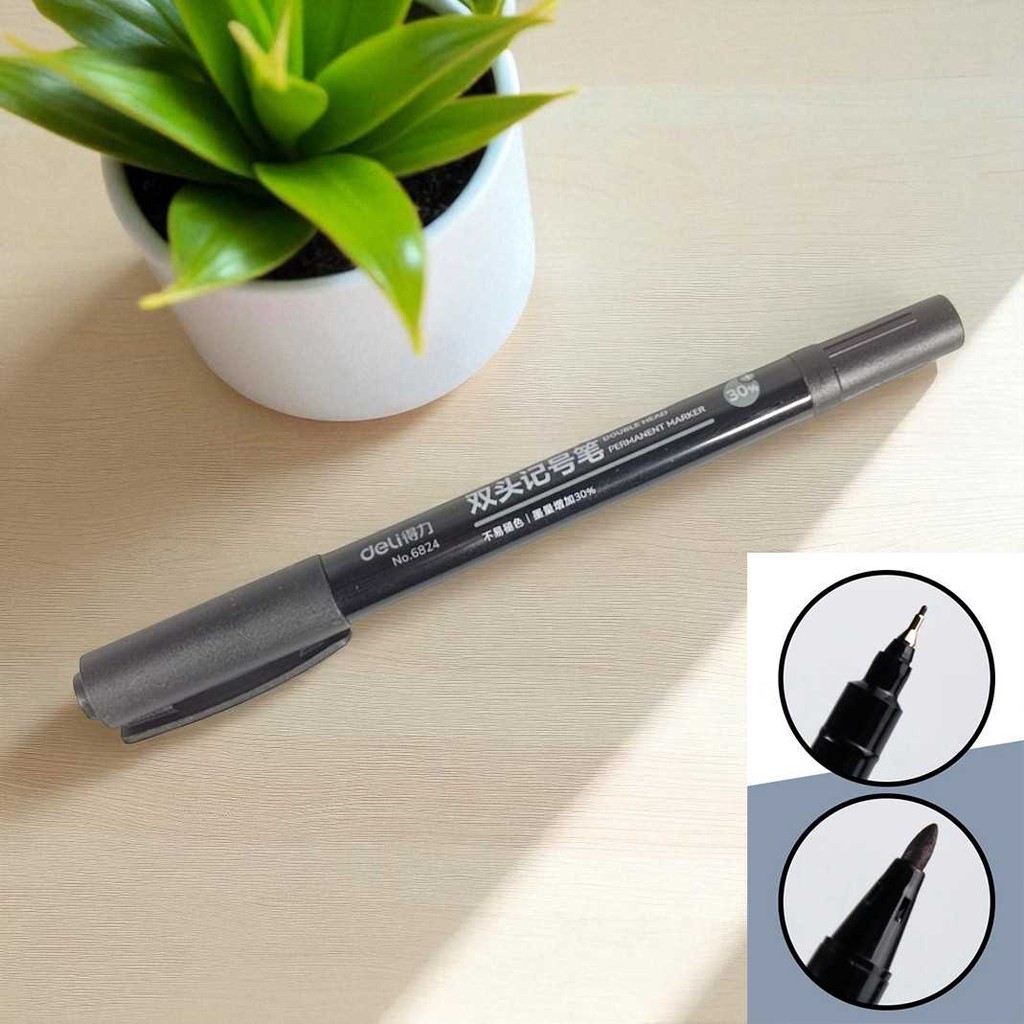 

[ ALFA ] Deli Pena Permanen Dual Head Tip Marker Pens Waterproof - 6824
