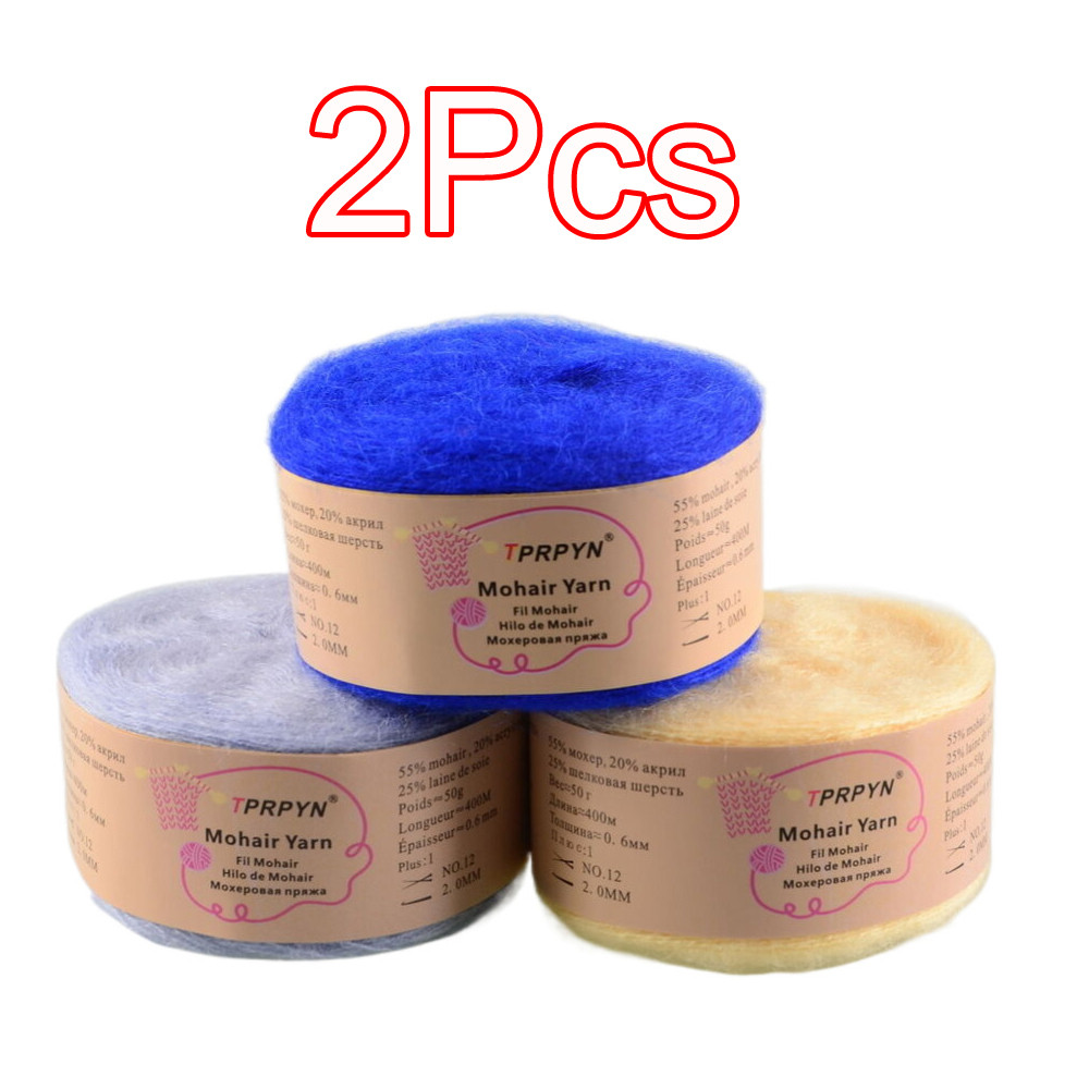 2Pcs Mohair Silk Yarn for knitting Thin Crochet yarn Wool lana knit Yarn Acrylic Plush puffy fluff l