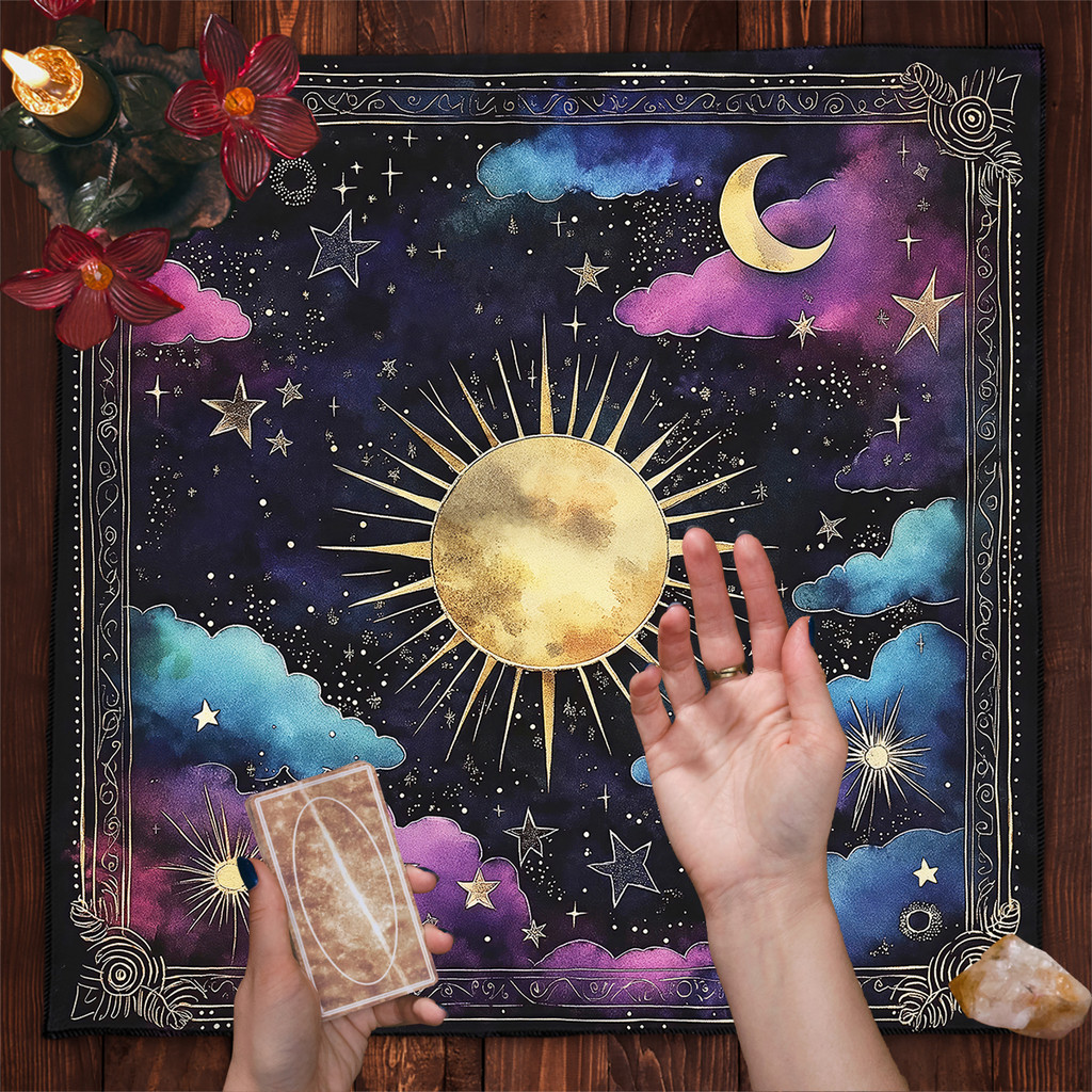 Sun & Moon Astrology Tarot Card Tablecloth Altar Cloth Celestial Tarot Cards Divination Cloth For Ta