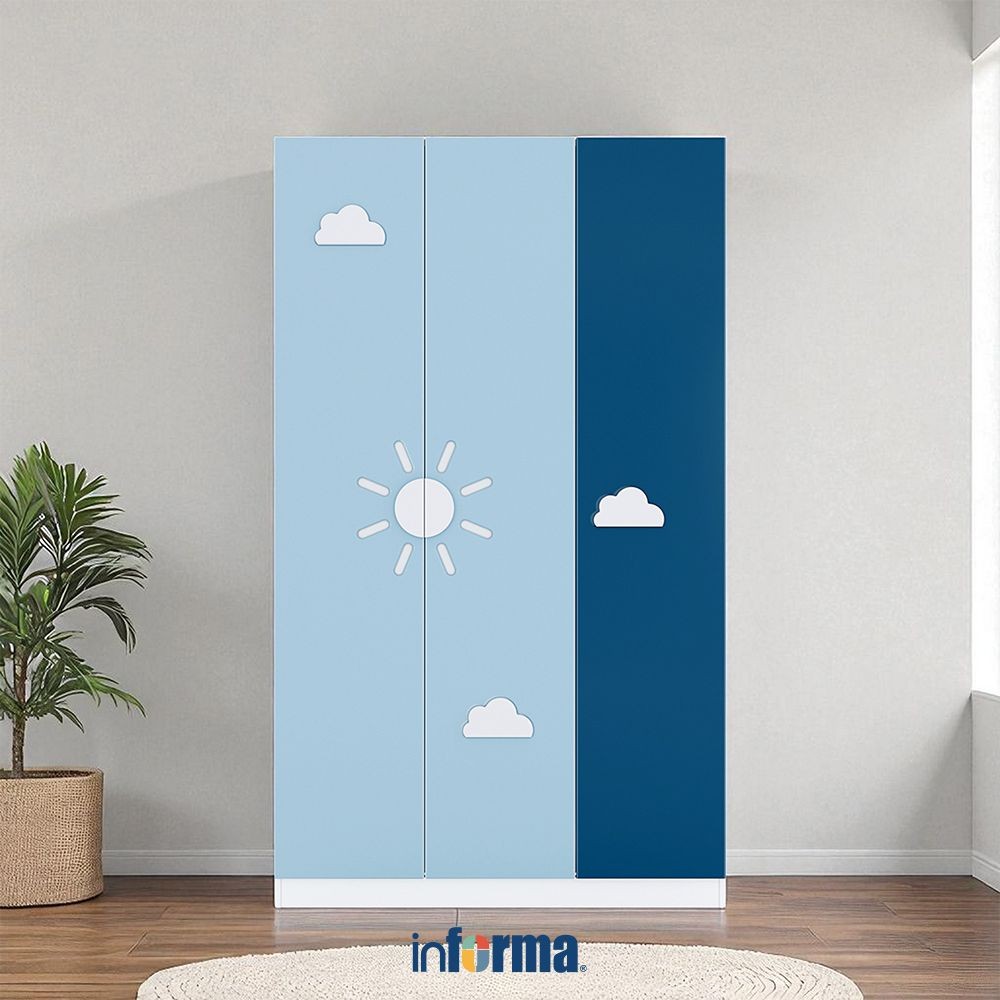 Informa Arvin Lemari Anak 3 Pintu - Biru Wardrobe Storage Kabinet Tempat Simpan Baju Lemari Aestheti