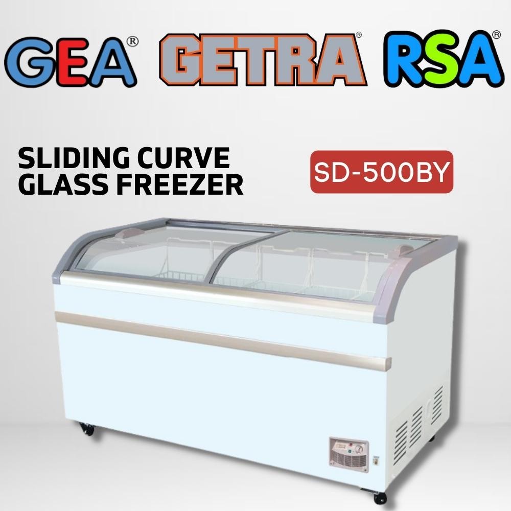 GEA Sliding Curve Glass Freezer 500 Liter Kulkas Ice Cream Kaca Cembung SD 500BY
