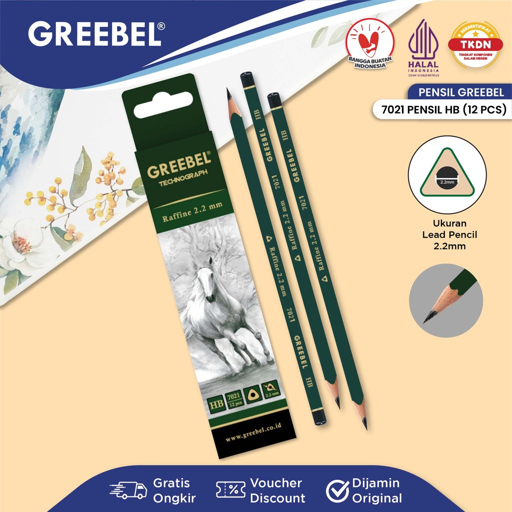 

GREEBEL Pensil Tulis (12PCS/BOX) / Pensil Kayu / Pensil Tulis Sekolah / Pensil 7021 HB
