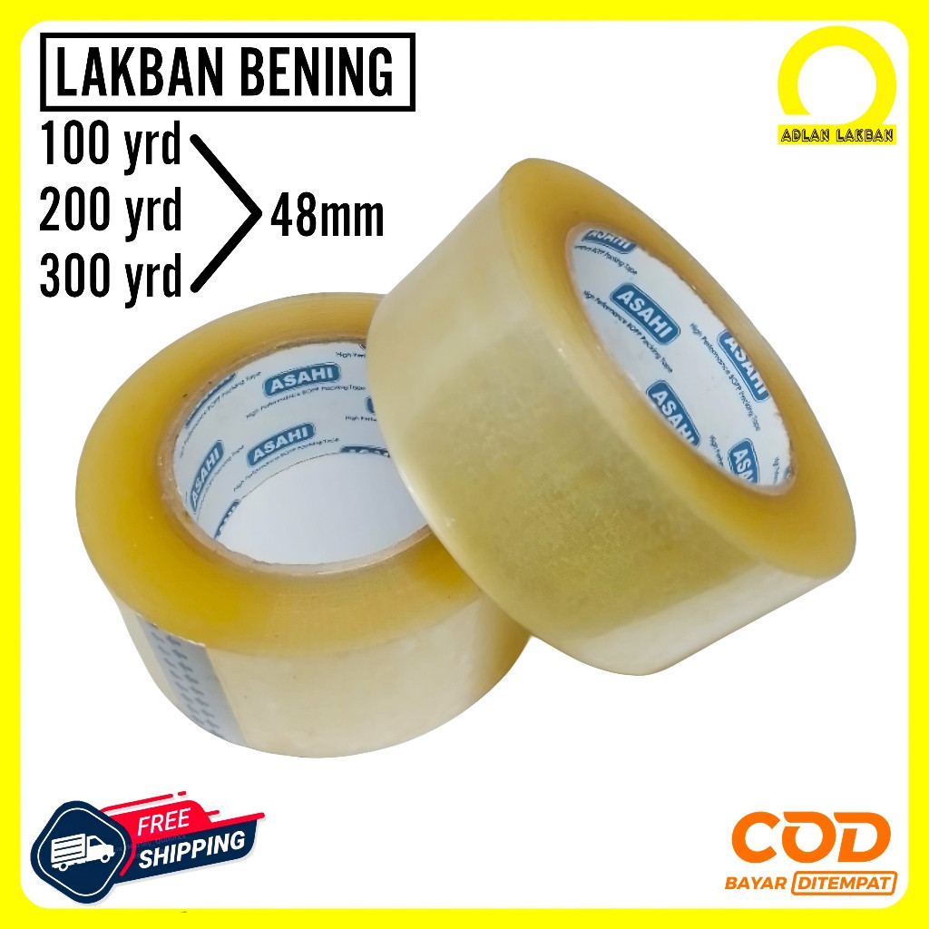 

LAKBAN BENING 100 - 200 - 300 YARD X 48MM ECONOMIS / SELOTIP SOLASI BENING 2 INCH KUALITAS PREMIUM