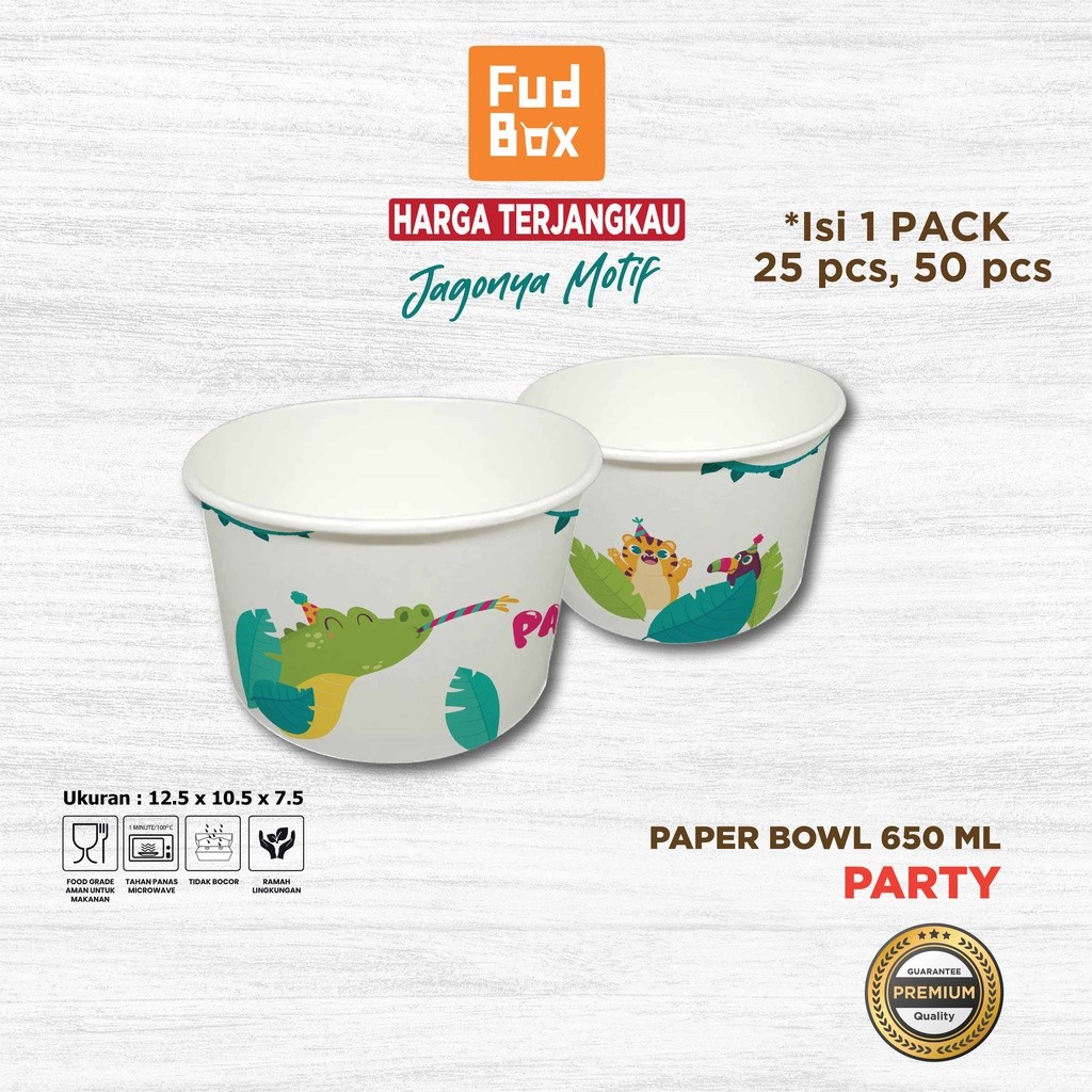 Paper Bowl Ulang Tahun 650 ml + Tutup | Rice Bowl Ultah Mangkok Kertas Design Animal Motif Party