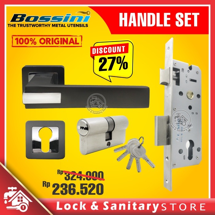 Handle Pintu Set BOSSINI DR-211 MBSN CP Gagang Pintu Komplit Set