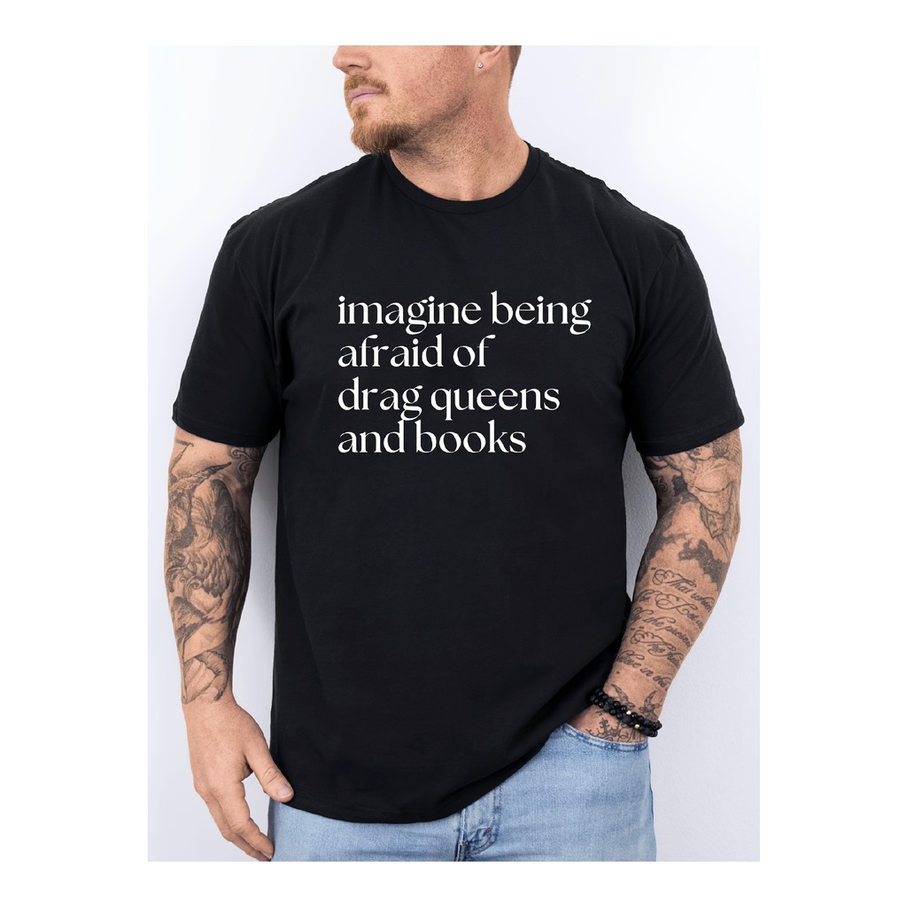 Kaos Wanita Slogan Feminisme Katun 100% - Gambar Drag Queen Ketakutan, Kaos Hitam 180Gsm, Kasual, Ha