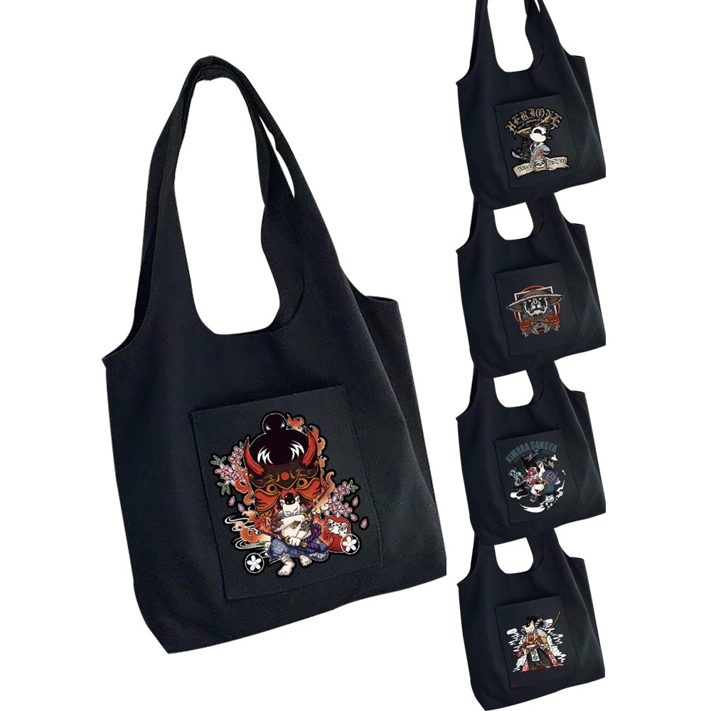 Tas Selempang Black Shopping Shoulder Bags Ladies Beach shopping beg Commuter recycle Gifts Samurai 