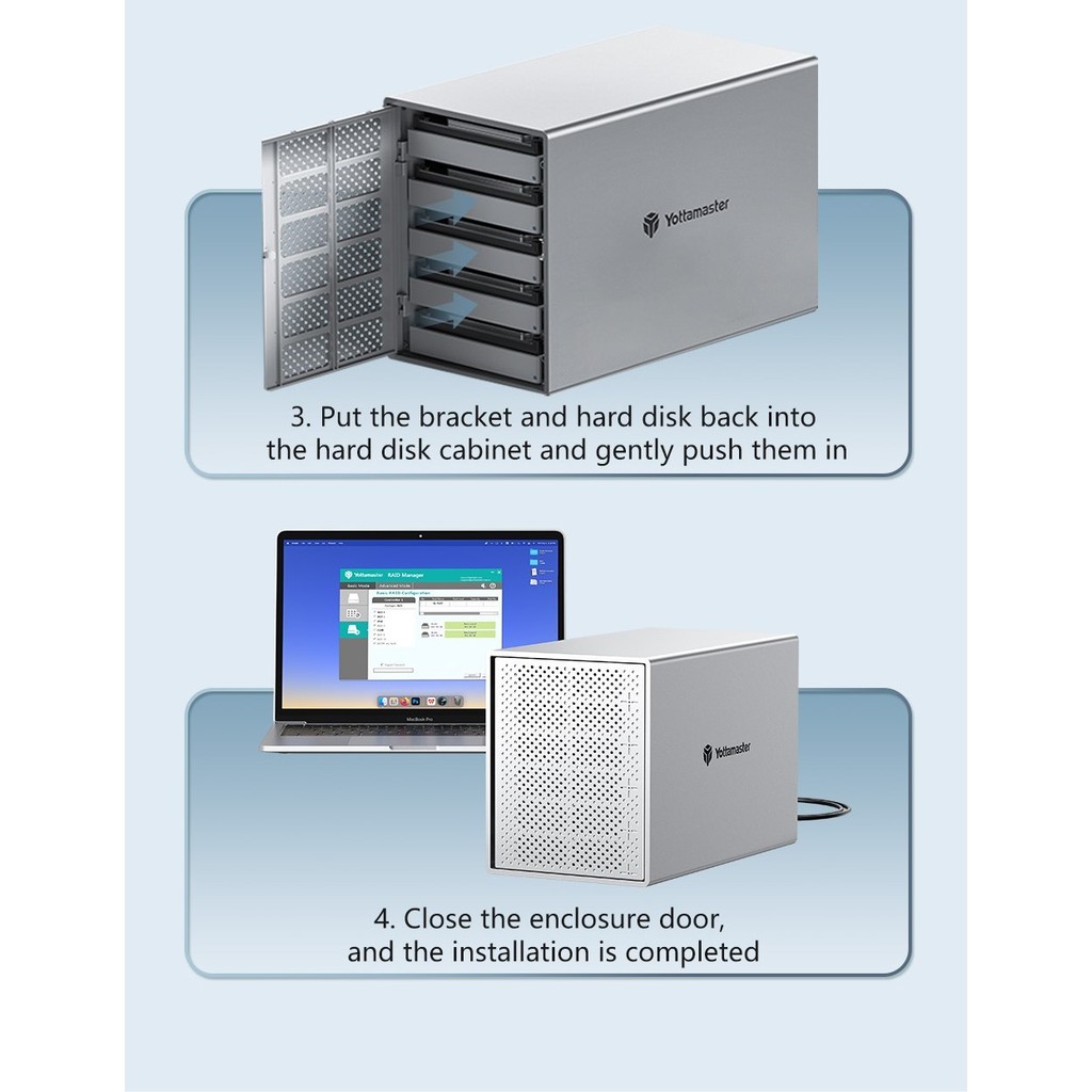 Yottamaster Aluminum 4-slot 2.5" 3.5" RAID Enclosure 4 Bay USB3.0 to SATA3.0 External HDD Array Encl