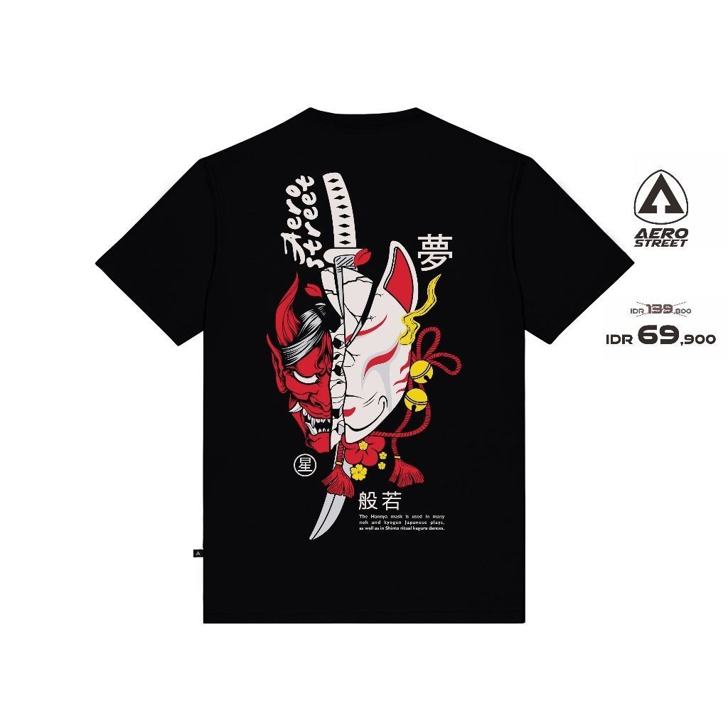 (COD) Aerostreet Aerostreet Hannya Kitsune Hitam T Shirt