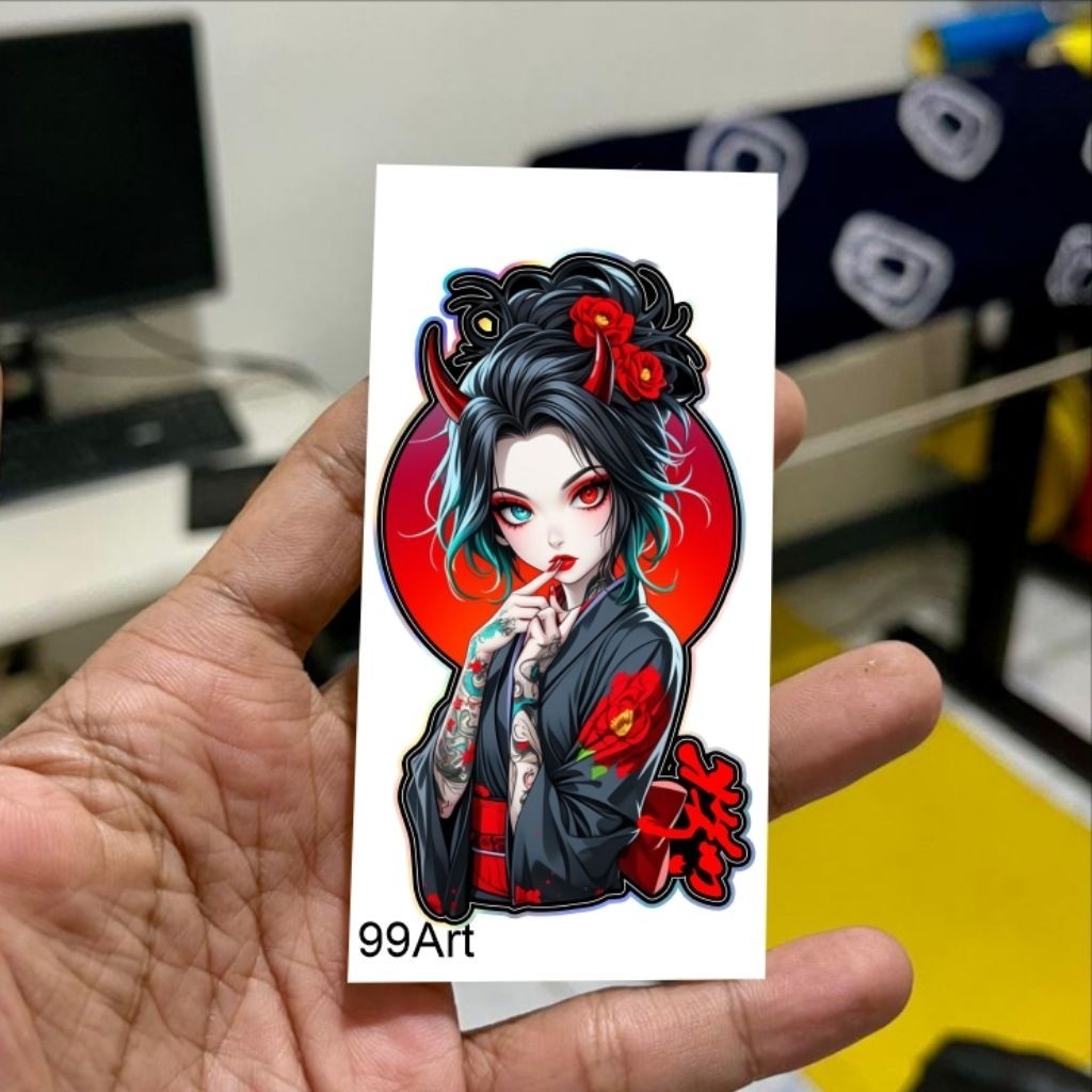 Stiker samurai anime, stiker reflektive nyala, hp, motor