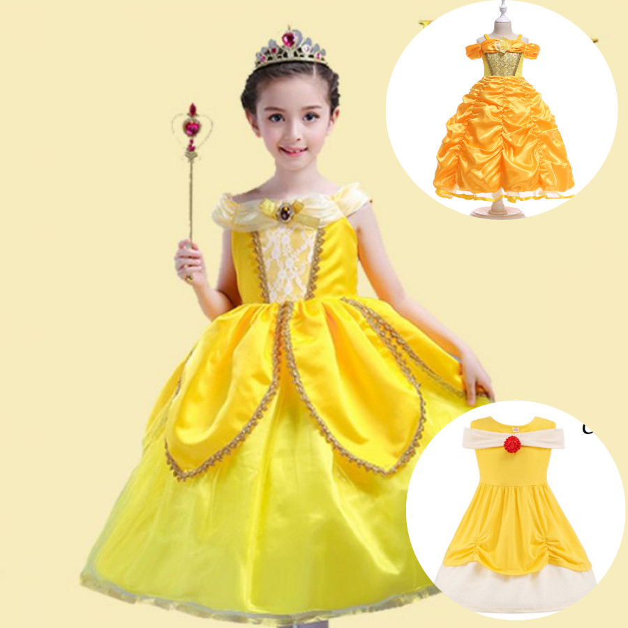 Dress Princess Kuning / baju princess belle anak perempuan