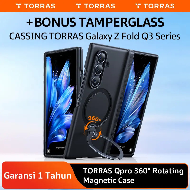 TORRAS Qpro Stand Case Samsung Z fold7 layar lipat With Rotable 360° Ring Magnetic Holder Free two t