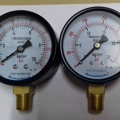 pressure gauge armatherm 10 kg/cm² size 2.5 inch besi drat 1/4"