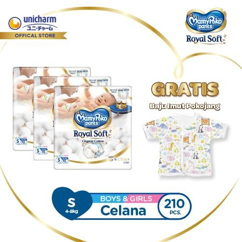 [Gratis Baju Pokojang] Mamypoko Royal Soft Organic Celana S 70 - 3 Packs