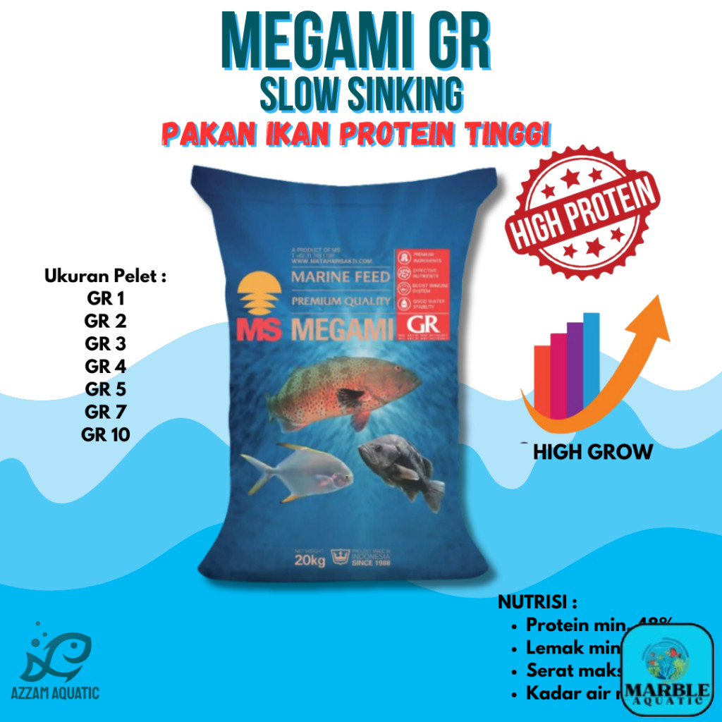 Pellet Megami GR 1Kg Pakan Channa Sinking Tenggelam Pelet Chana Pakan Ikan Koi Koki Goldfish Predato