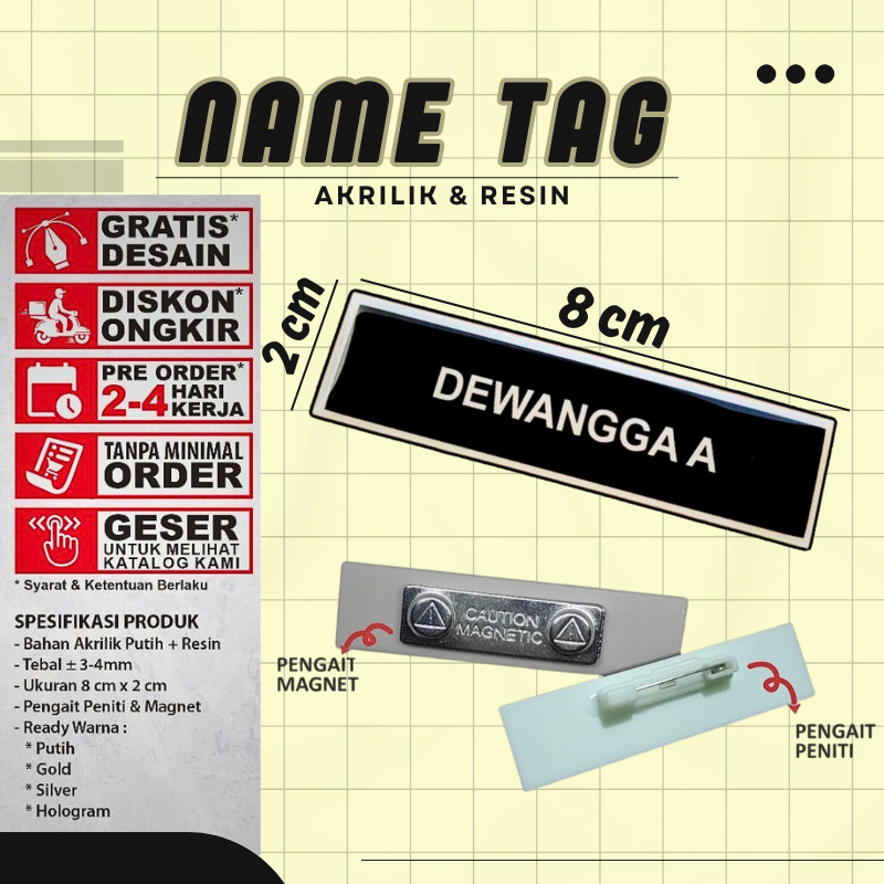 Name Tag Nama Dada Nama Dokter Akrilik Magnet Peniti Gold Silver