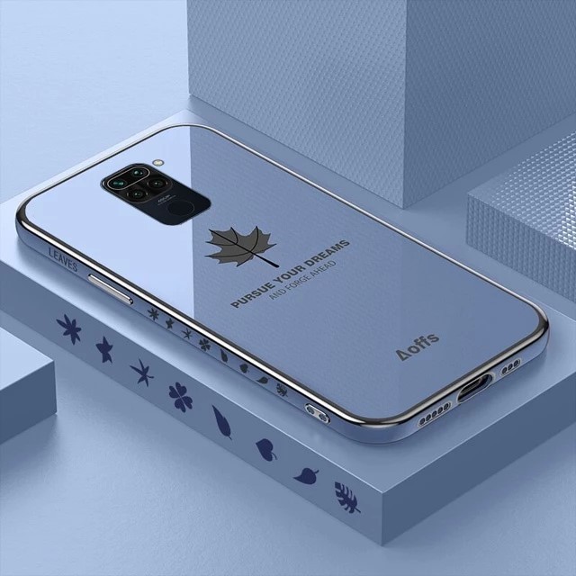 Case Maple Redmi Note 9 Softcase Silicon Electro Plating Motif Daun FREE Tali Gantung