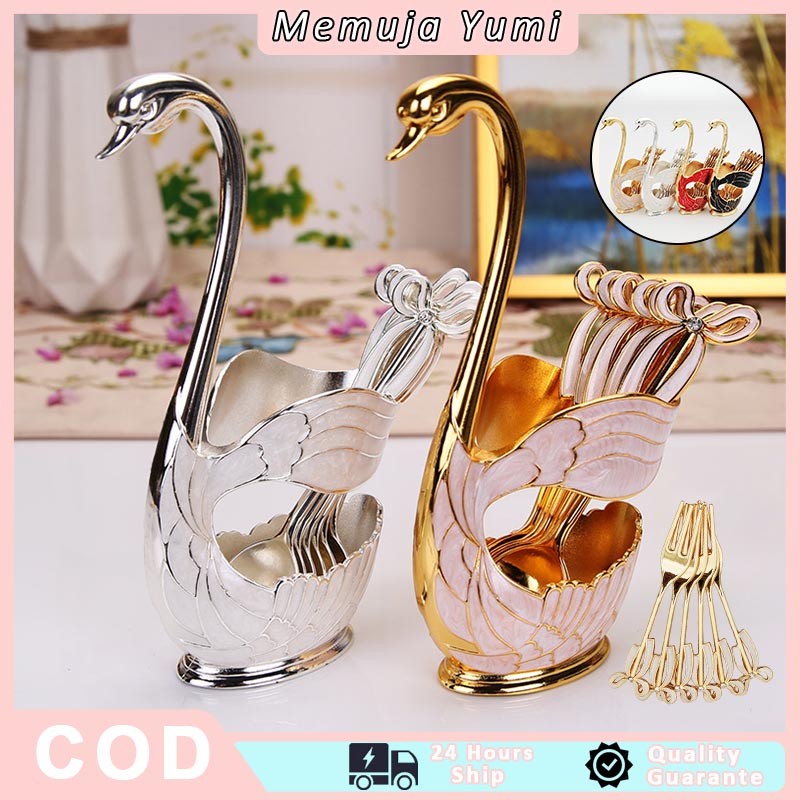 6 Sendok Garpu Sendok Angsa Set Sendok Mawar Emas Perak Mewah