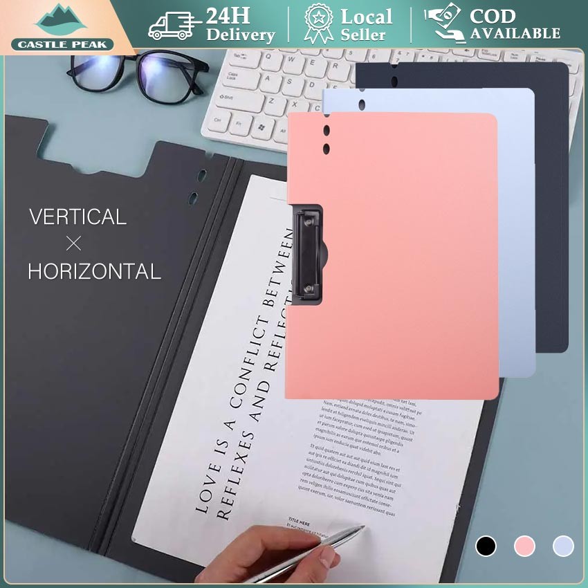 A4 Lipat Dokumen Clipboard Folder File Folder - Papan Tulis Lipat Horisontal dengan Penjepit Kertas 