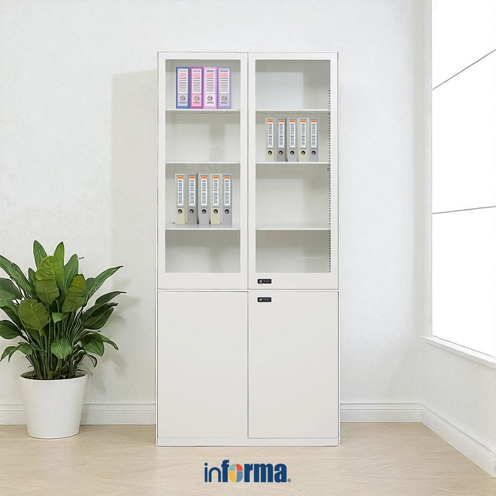 Informa Carter V2 Lemari Arsip Kantor Numeric Lock Metal Pintu Kaca Half - Putih File Cabinet Lemari